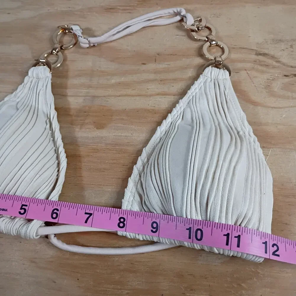 SHEIN Size 14Y Teen 3PC Swimwear Set Cream Textured Bikini & Cover Up Skirt Set